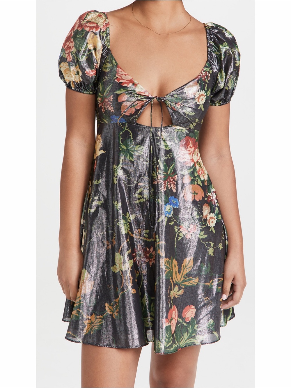 STAUD Camilla Metallic Floral Puff Sleeve Cutout Minidress Size 4